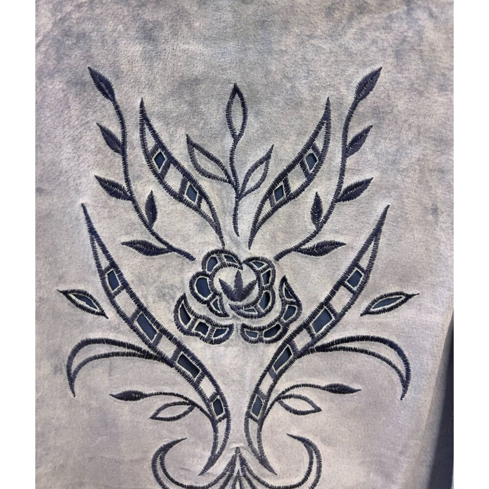 Victor COSTA "Occasion" Women's Leather Jacket Sz. M Embroidered Cut Out BLUE - Picture 8 of 11